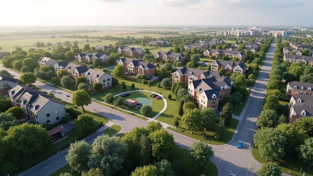 Vue aérienne du quartier du Pesquier à Gardanne, montrant des résidences récentes et des espaces verts