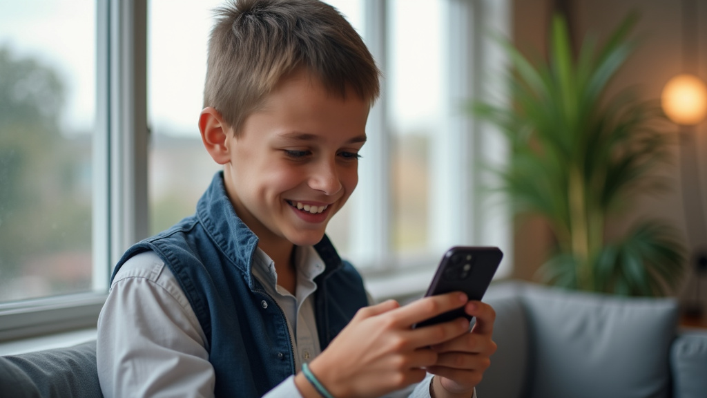 Adolescent utilisant son compte Connect Origine du Crédit Mutuel sur téléphone