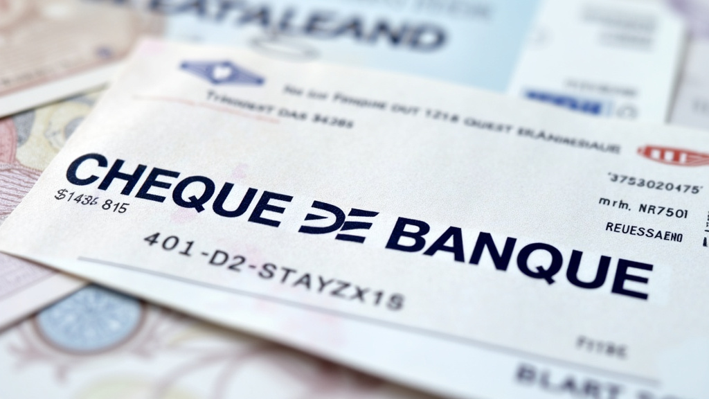Filigrane de sécurité sur un chèque de banque : mention CHEQUE DE BANQUE, flammes rayées, semeuses inversées