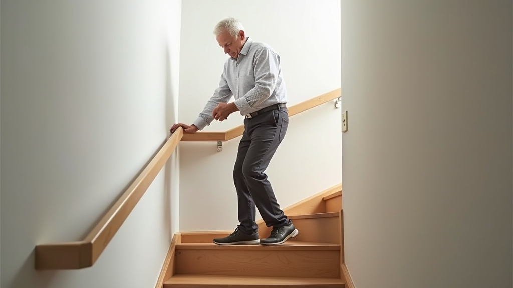 Senior utilisant un monte-escalier dans sa maison au quotidien