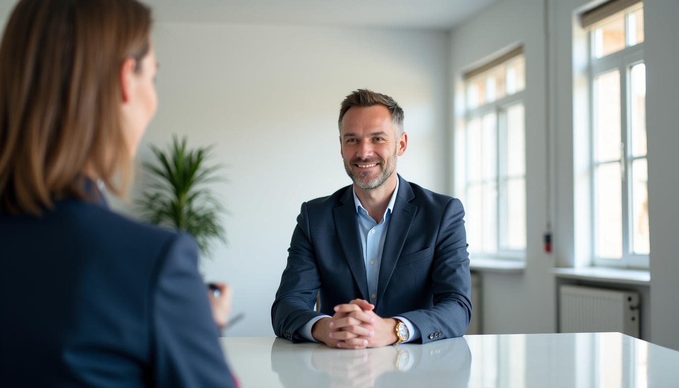 Agent immobilier rencontrant un client dans un bureau à Montpellier
