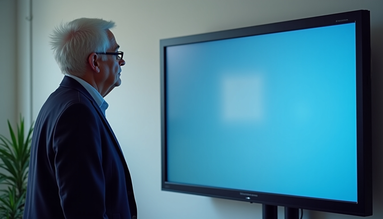 Enseignant âgé regardant un écran d