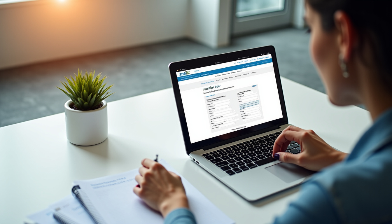 Femme remplissant le formulaire de demande de CSS en ligne depuis son ordinateur portable sur le site ameli.fr
