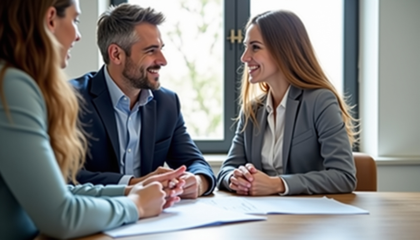 Rencontre entre un couple et un agent immobilier pour un projet d