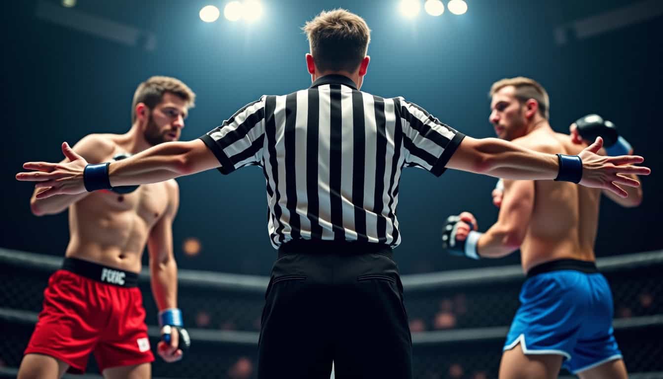 Arbitre séparant deux combattants lors d