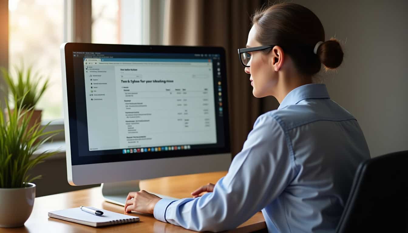 Enseignant consultant son bulletin de paie en ligne sur un ordinateur