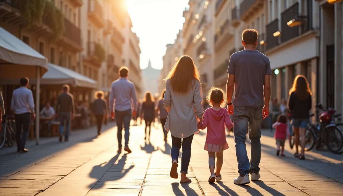 Famille se promenant dans les rues animées de Marseille, reflétant la diversité de la population