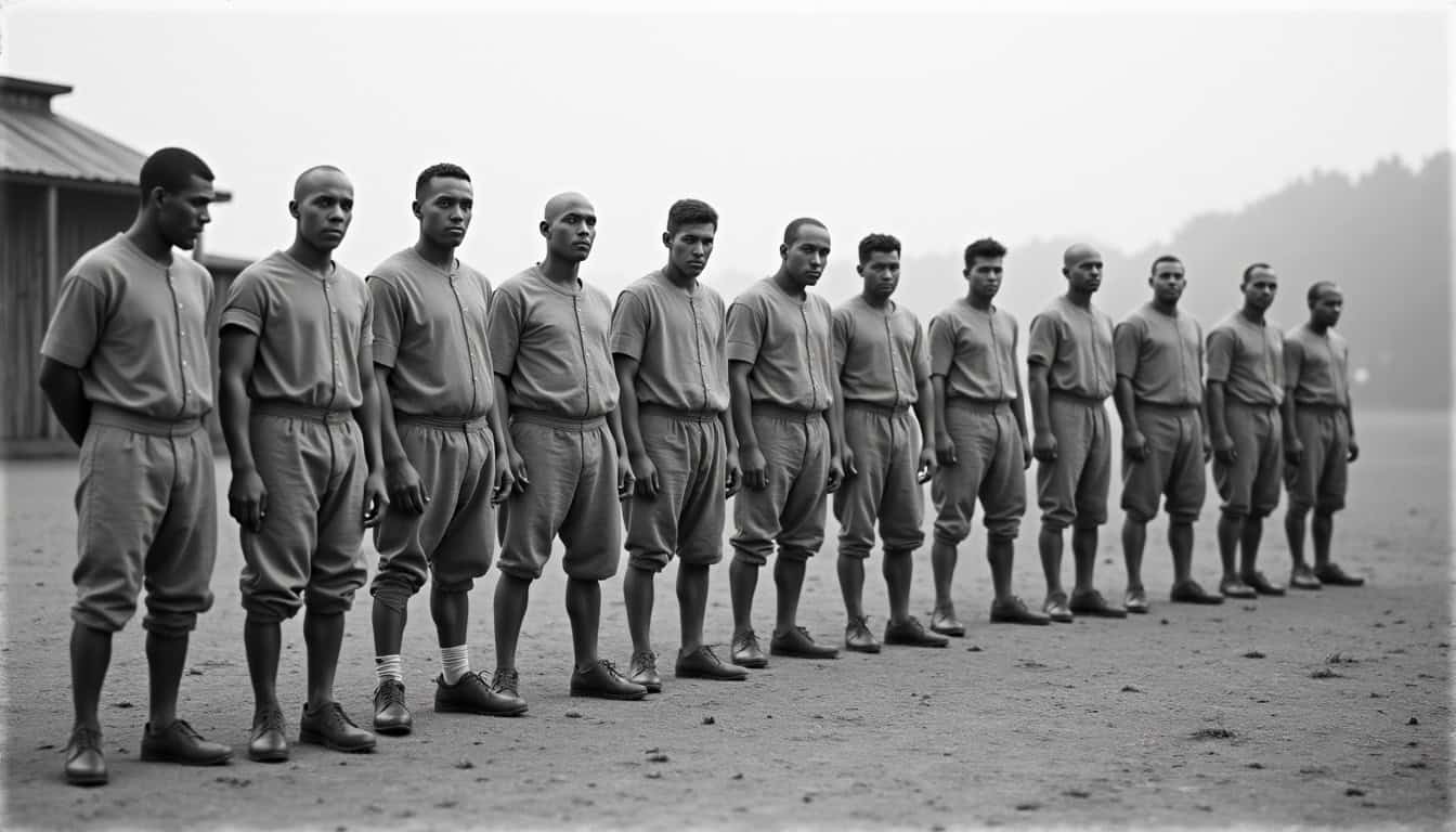 Photographie ancienne des premières équipes de la NFL dans les années 1920, montrant les joueurs en uniformes rudimentaires