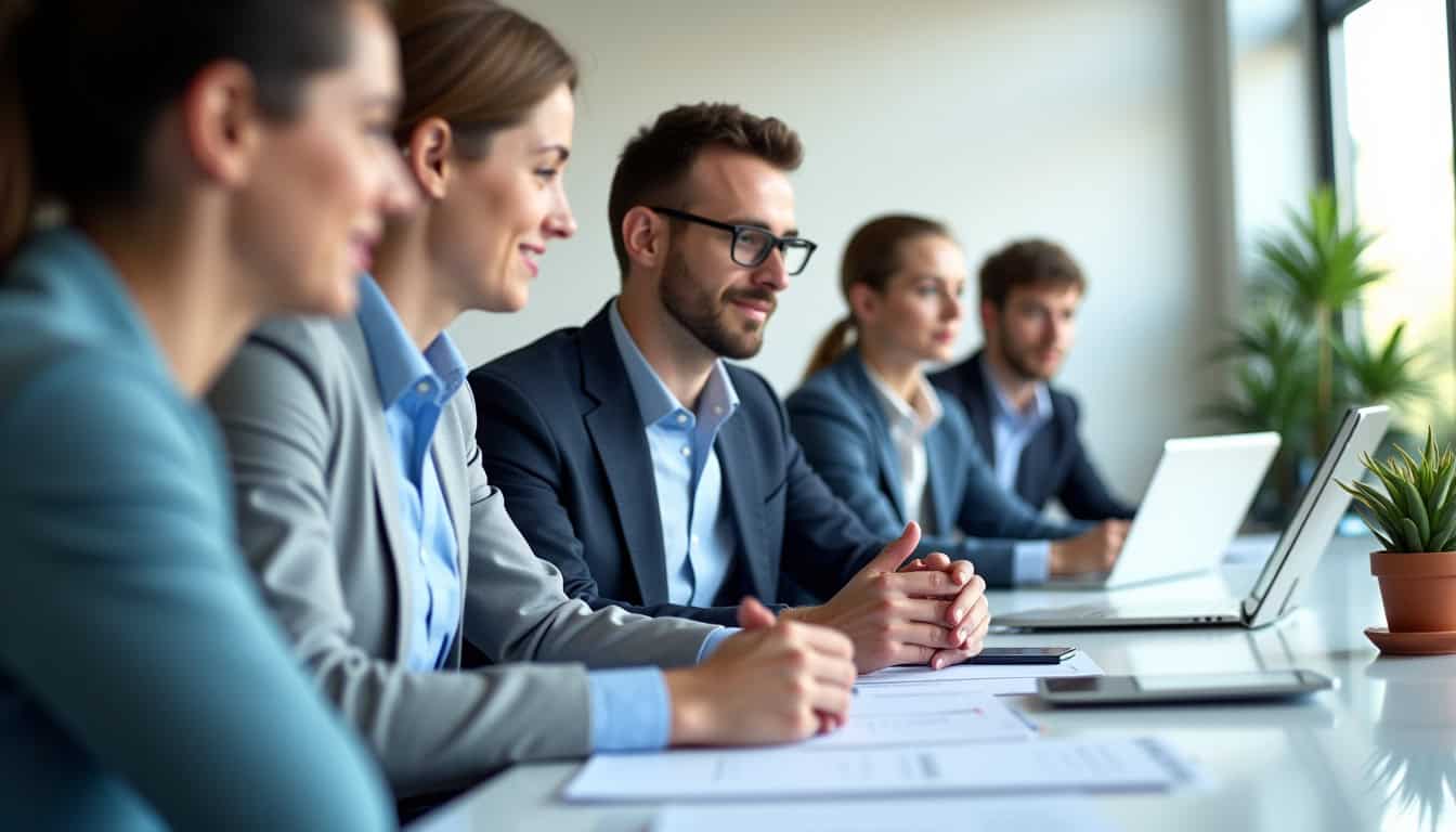 Professionnel en réunion avec un conseiller du Crédit Mutuel Strasbourg autour d