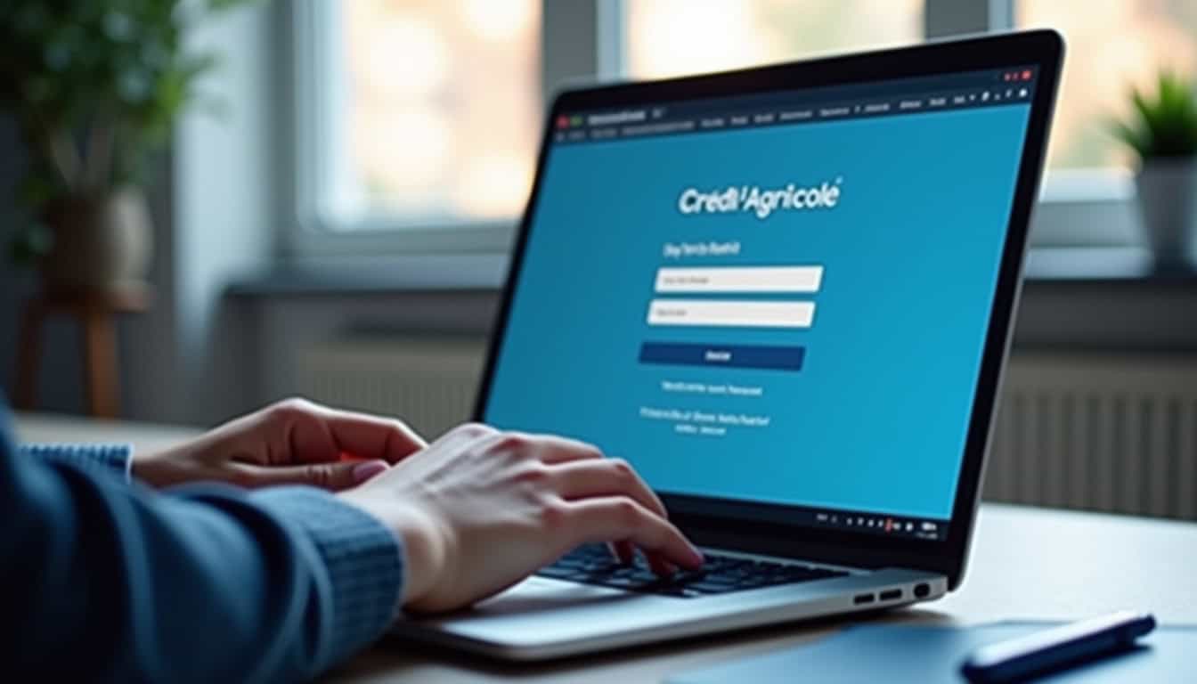 Utilisateur en train de se connecter à son compte Crédit Agricole depuis un ordinateur portable