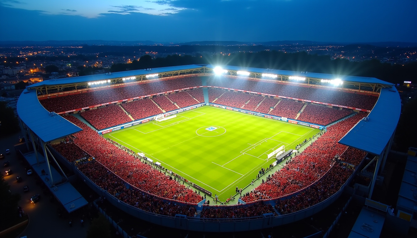 Vue aérienne du stade Bollaert-Delelis rempli de supporters lors d