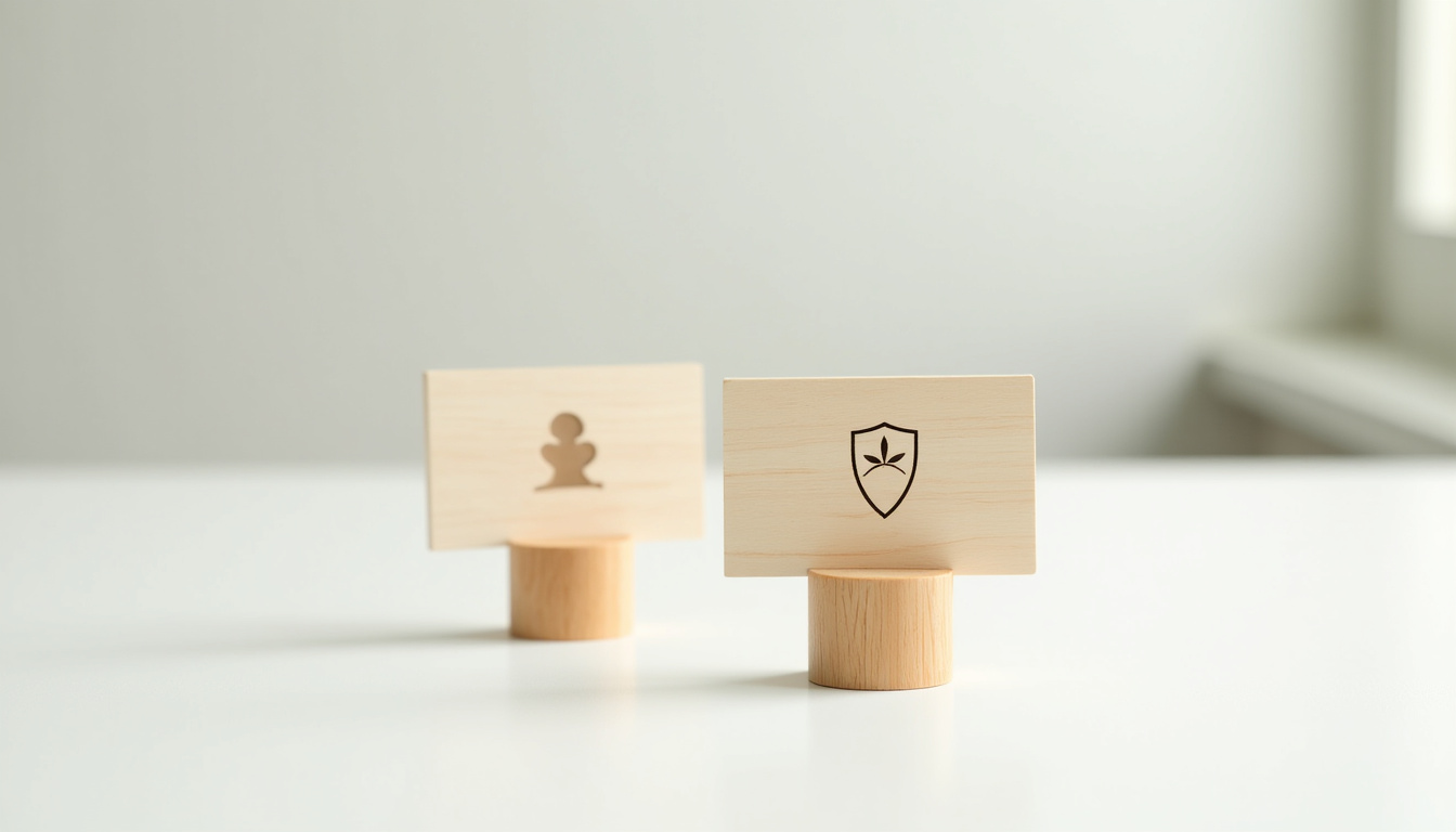 Comparaison visuelle entre Oyat Assurances (logo assurance) et OYAT (logo produits de jardin) pour éviter la confusion