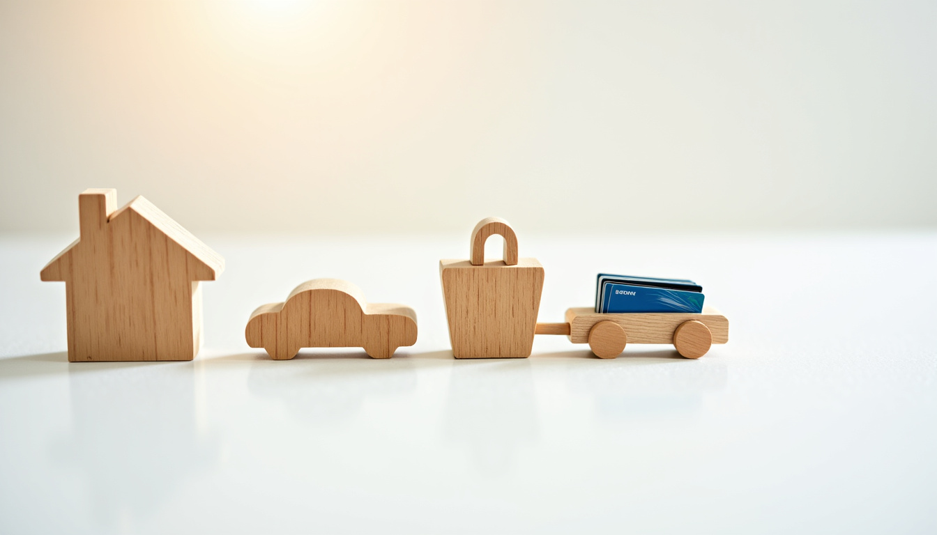 Représentation visuelle des différents types de crédits proposés par Cetelem: prêt personnel, crédit renouvelable, rachat de crédits