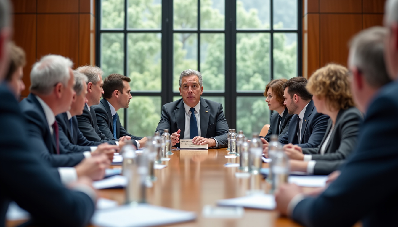 Réunion du conseil municipal avec le maire à la table des délibérations