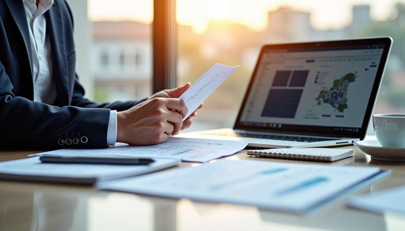 Un expert en assurance examinant un dossier d’assurance décennale pour une installation photovoltaïque