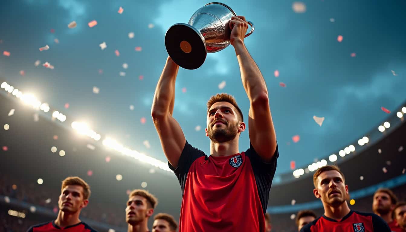 Antoine Dupont levant le trophée de la Champions Cup