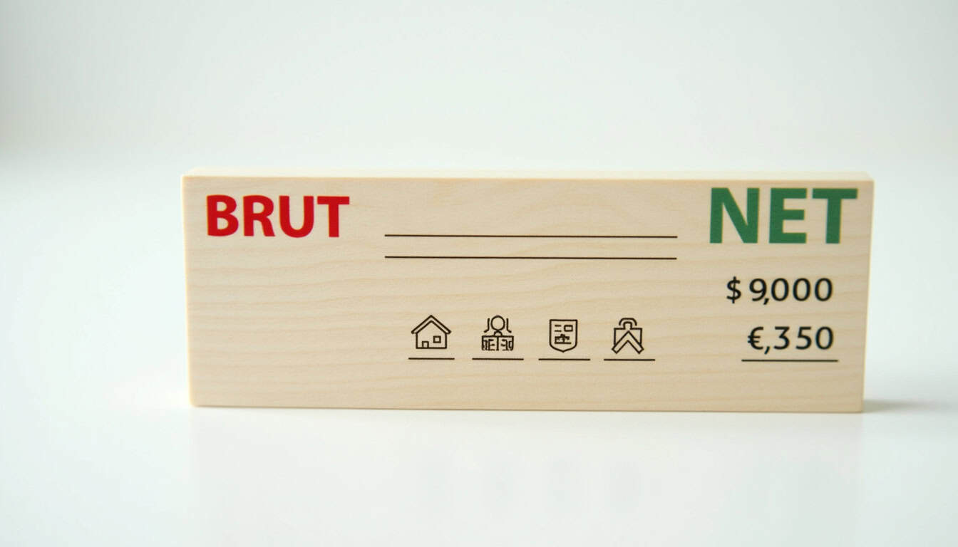 Infographie illustrant la différence entre salaire brut et salaire net avec les principales déductions