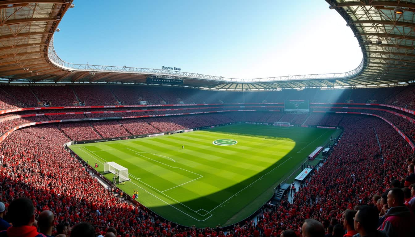 Vue aérienne du stade Roazhon Park rempli de supporters avant un match important