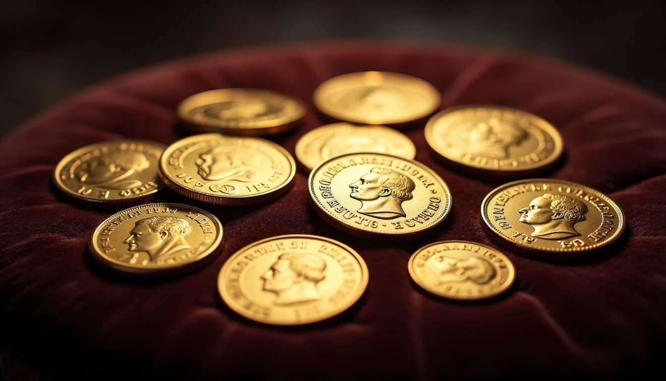 Collection de pièces Napoléon Or 20 francs de différentes époques et effigies posées sur un fond sombre
