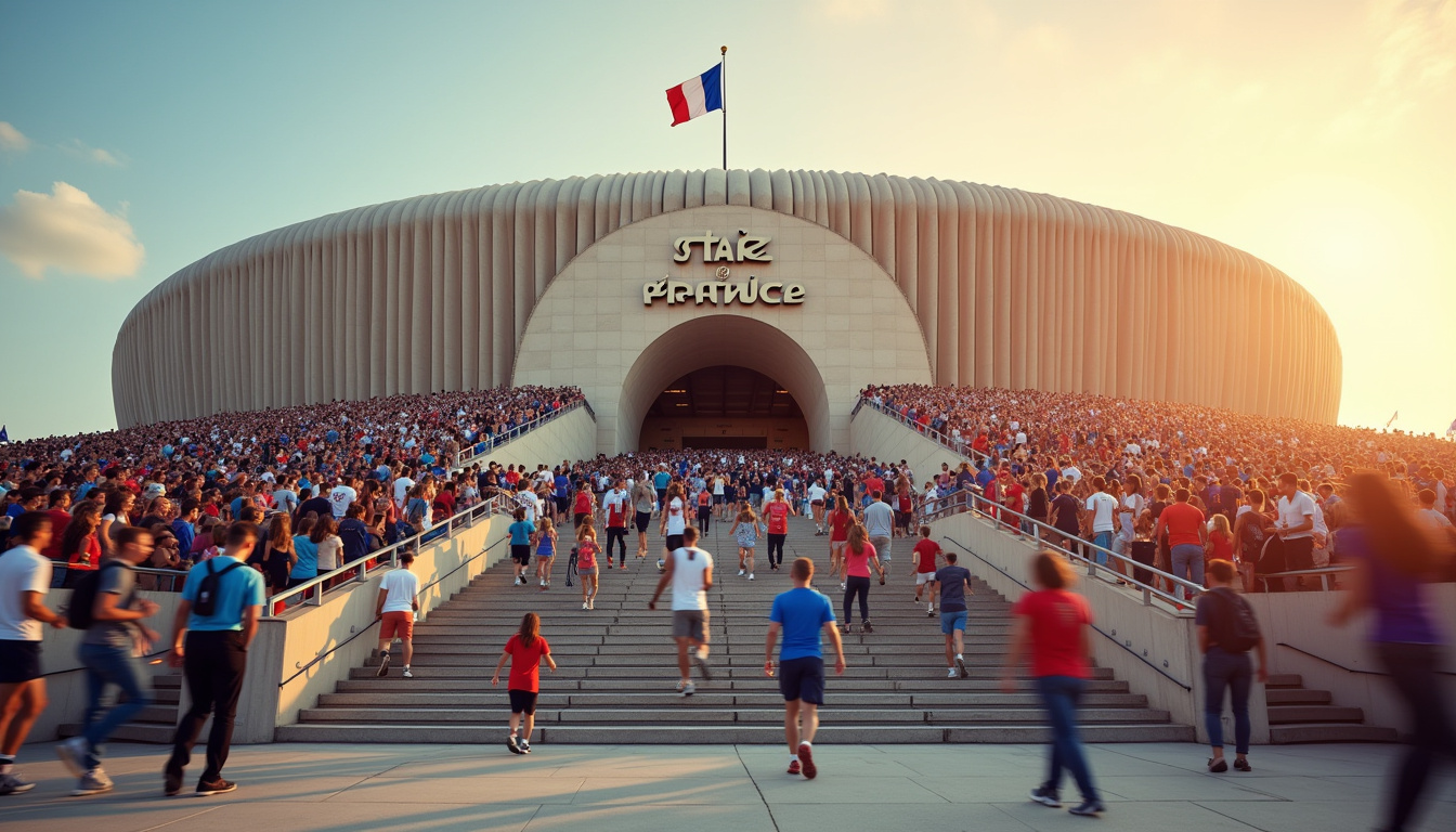 Vue extérieure du Stade de France, montrant l
