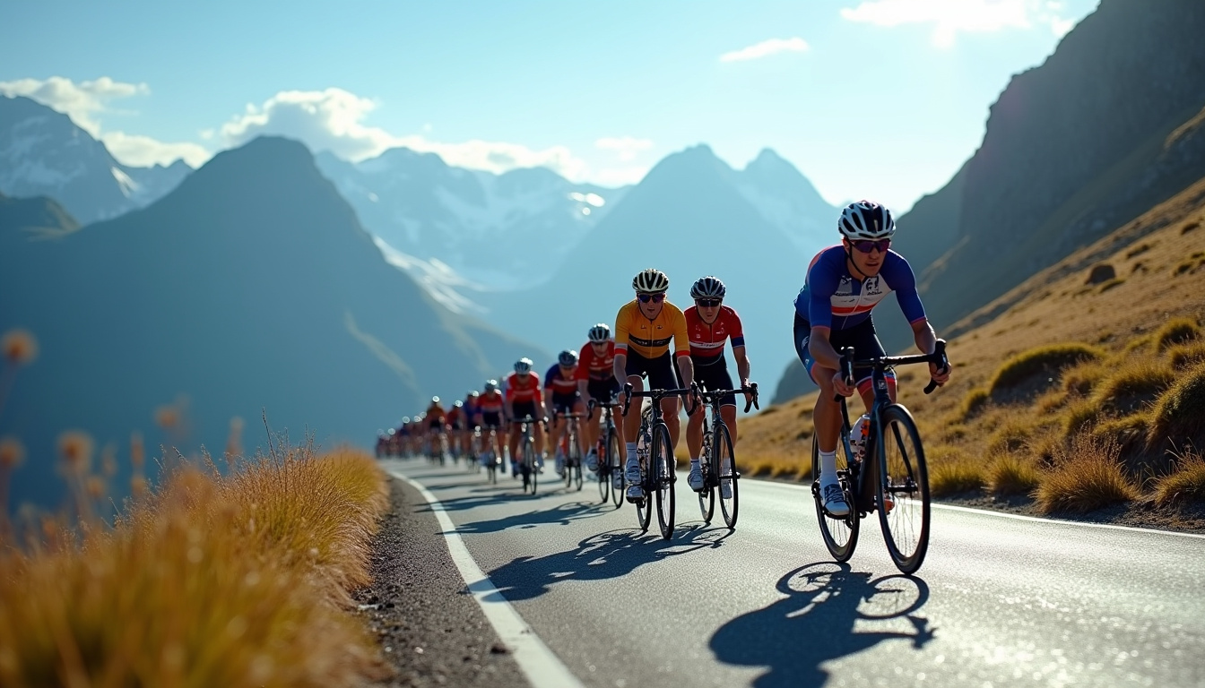 Les principaux favoris du Tour de France en tête du peloton lors d'une étape de montagne