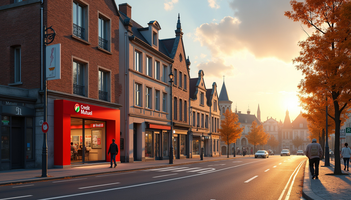 Vue de la ville d'Angers avec indication d'une agence Crédit Mutuel en centre-ville