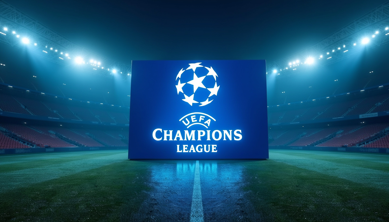 Panneau de la Ligue des Champions exposé dans un stade