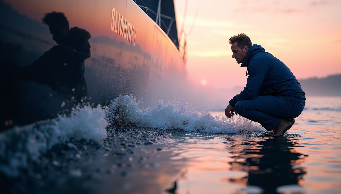 Un skipper vérifie les foils de son IMOCA avant le départ du Vendée Globe