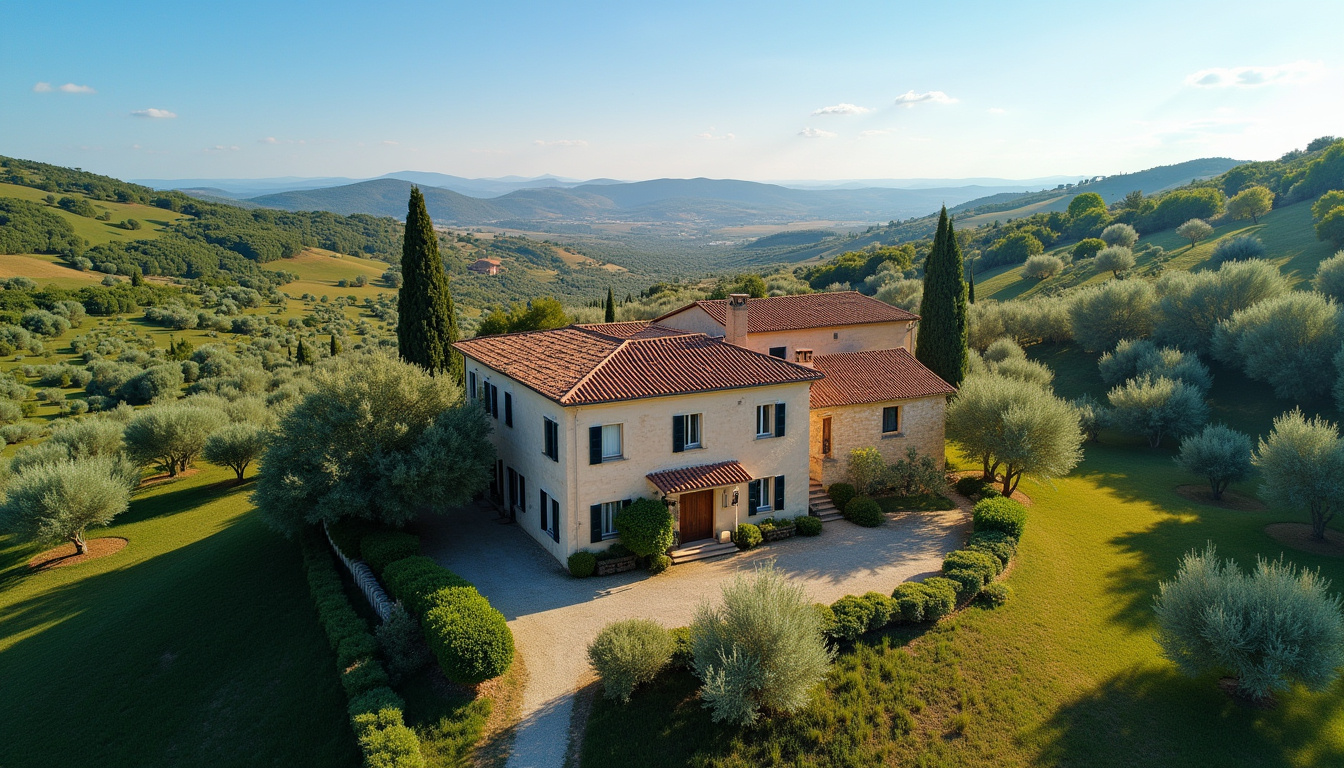 Vue aérienne d'une maison provençale entourée de verdure à Sainte-Anastasie-sur-Issole