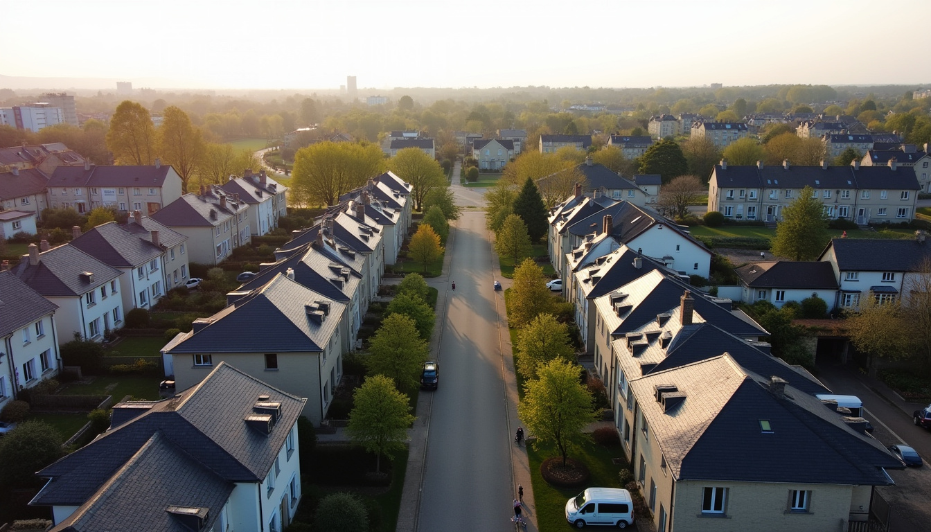 Vue de quartiers résidentiels à Angers avec maisons et immeubles