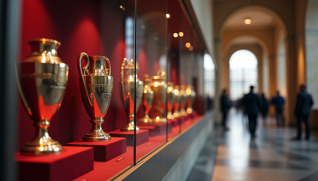 Collection de trophées du Real Madrid exposés dans un musée