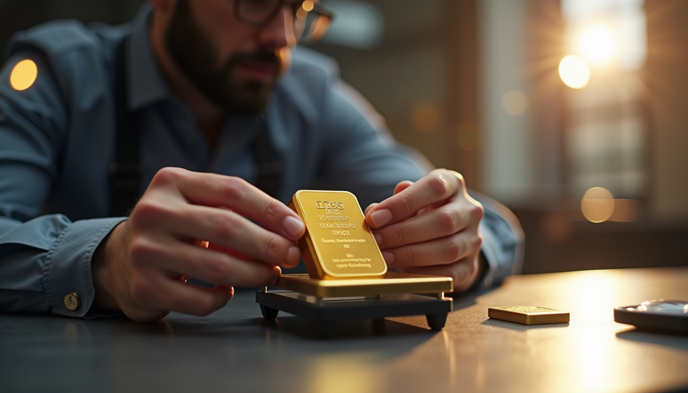 Comptoir d’achat d’or en situation réelle avec pesée et expertise d’un lingot