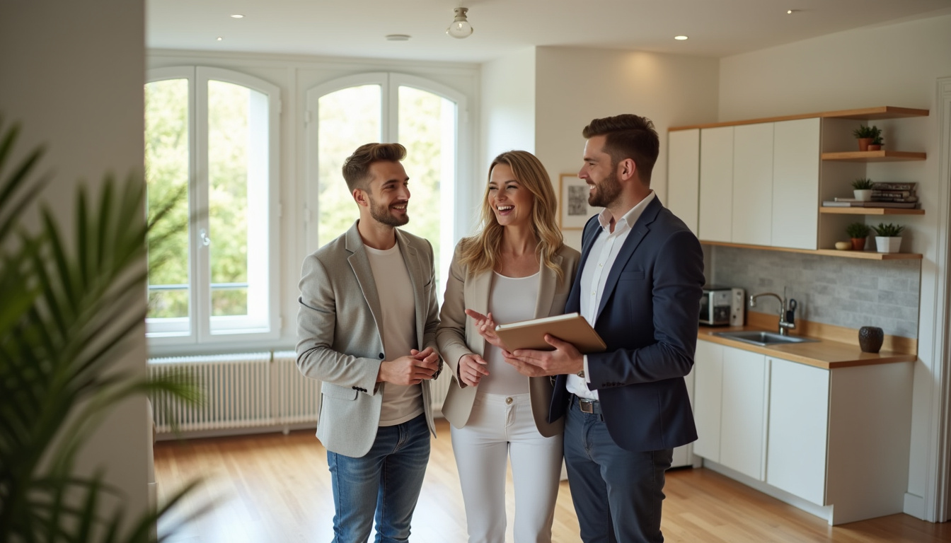 Couple visitant un appartement à Meudon-la-Forêt avec agent immobilier