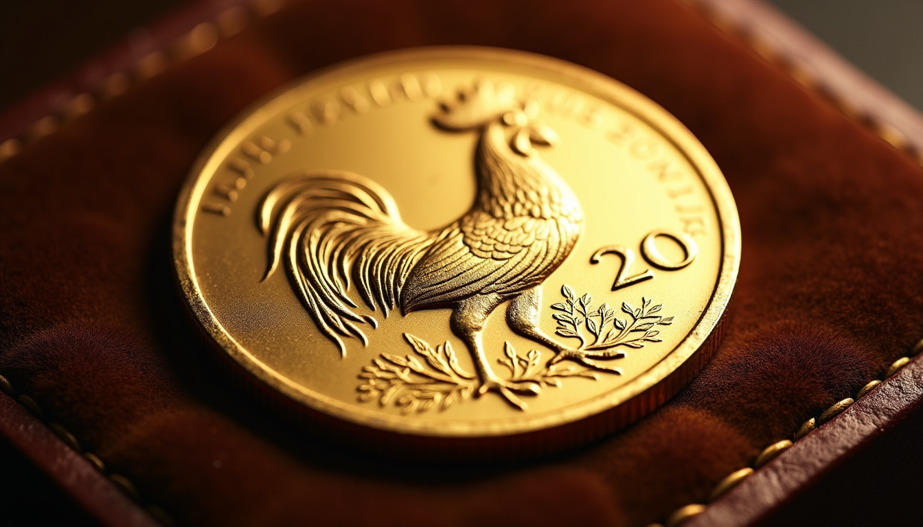 Détail de l'effigie Coq de Chaplain sur une pièce 20 francs Napoléon
