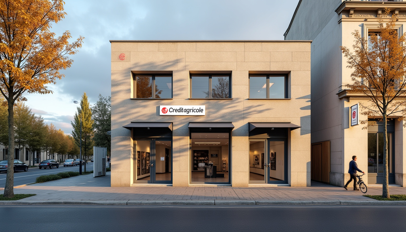 Façade d'une agence bancaire Crédit Agricole dans une ville du Nord de la France