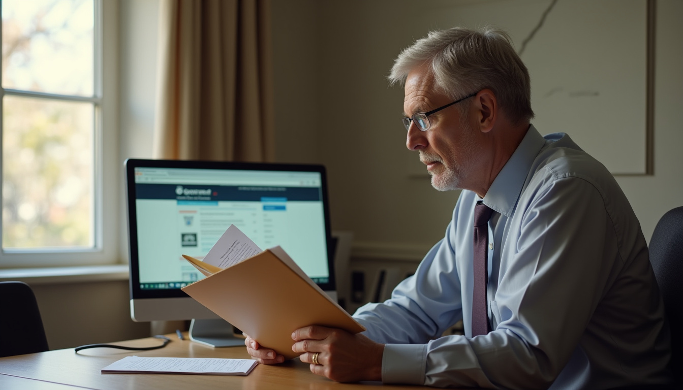 Agent administratif de la fonction publique consultant son dossier retraite