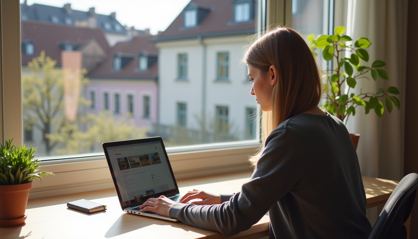 Personne consultant des avis d'agences immobilières sur un ordinateur à Strasbourg