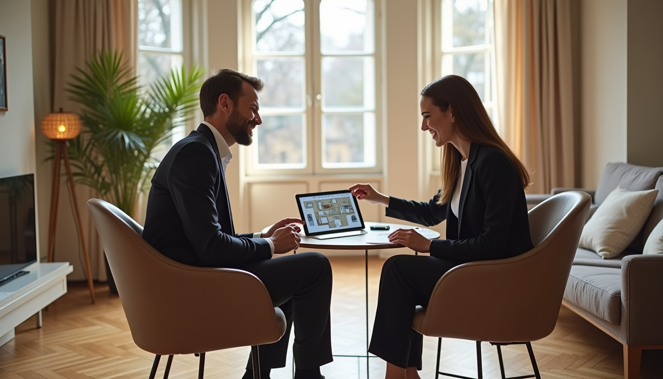 Rencontre entre un agent immobilier et un client dans un salon à Strasbourg
