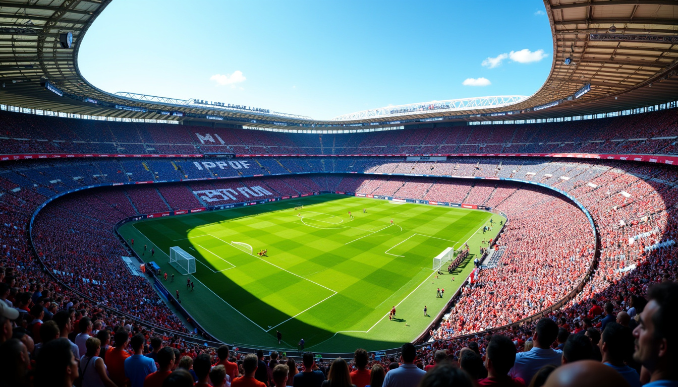 Vue aérienne d'un stade de Ligue 1 avec supporters en plein match