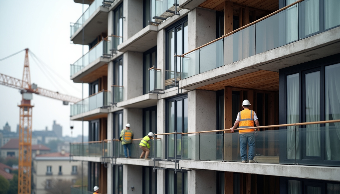 Chantier de construction d’un programme immobilier neuf à Paris, vue extérieure des façades en cours de finition