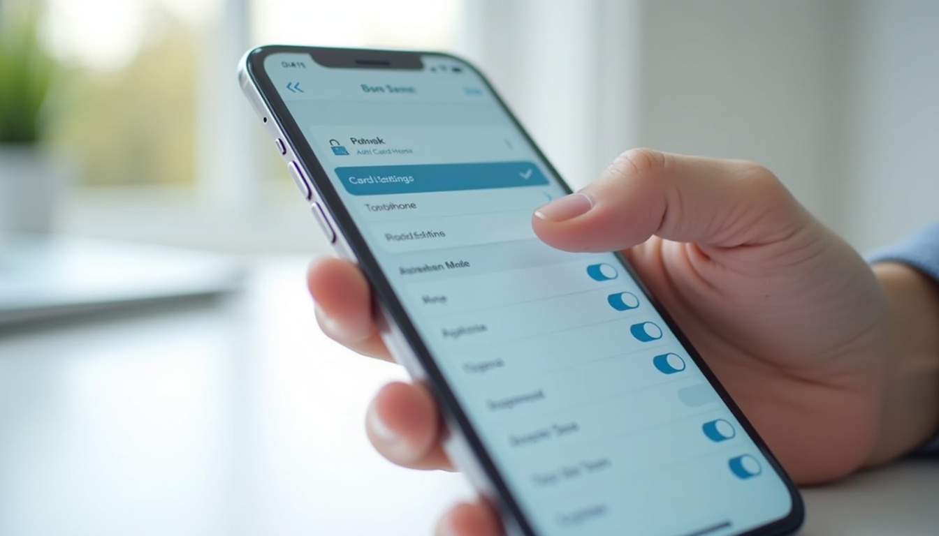 Utilisateur consultant les réglages de sa carte bancaire via l’application mobile Cyberplus